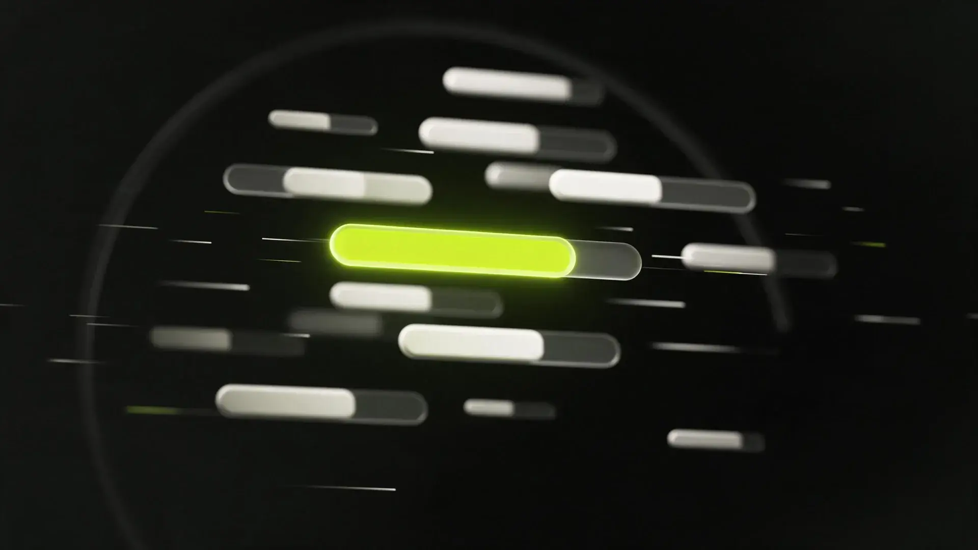 A stack of loading bars mostly part-filled, with one lime bar finished far ahead of the others.