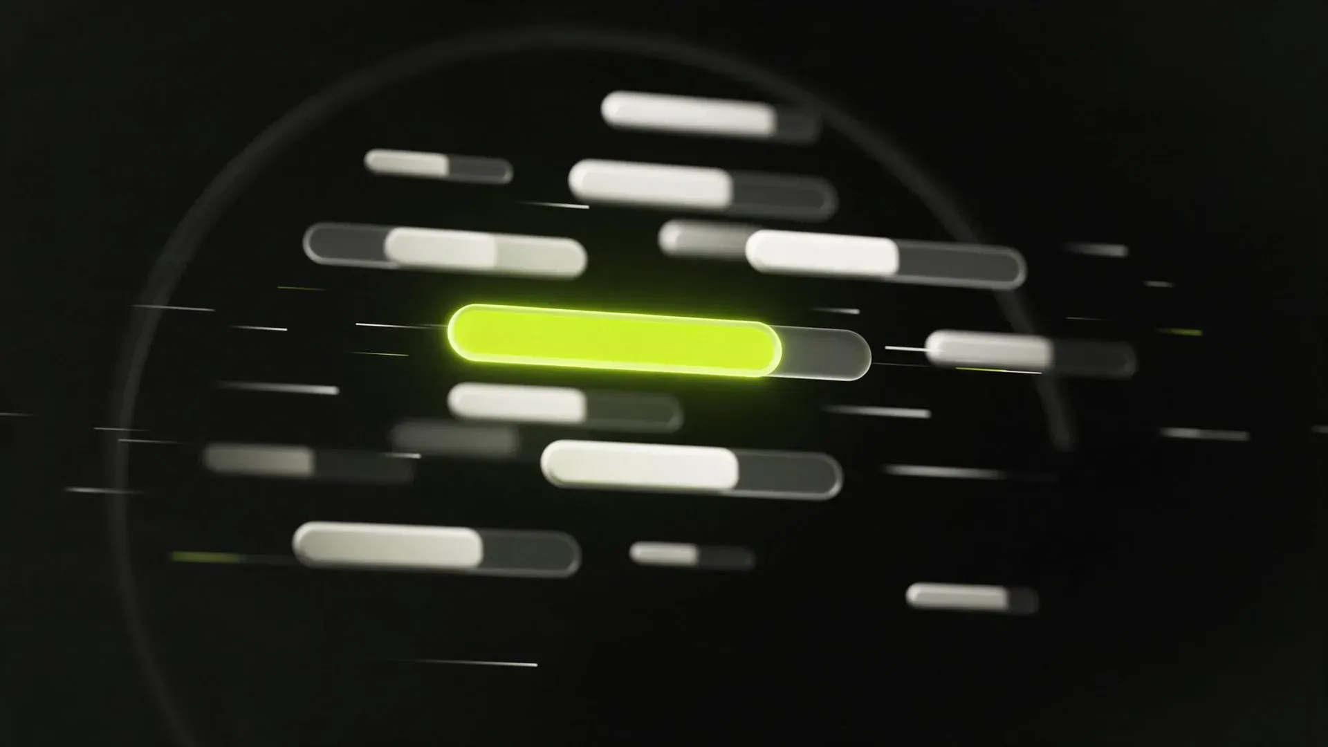 A stack of loading bars mostly part-filled, with one lime bar finished far ahead of the others.
