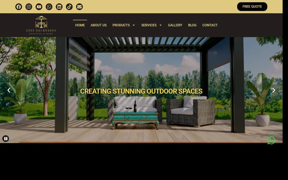 Ozzy Backyards pergola brand website